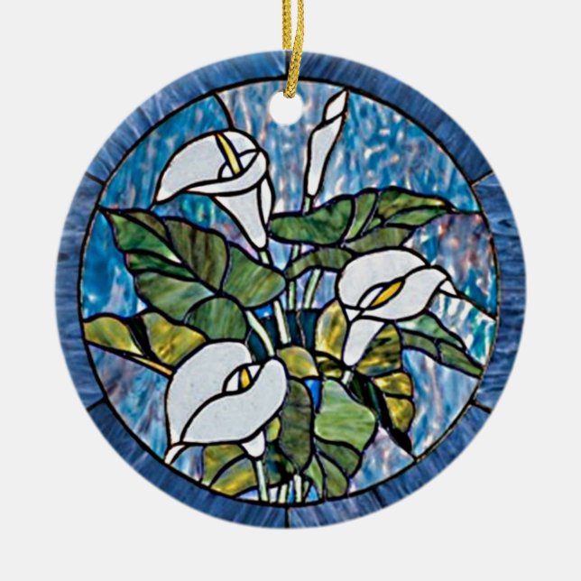 Calla Lilies Stain Glass Look Ceramic Tree Decoration (Front)