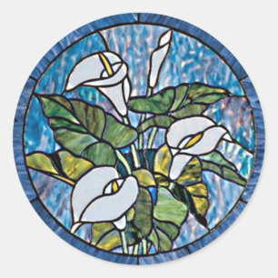 Calla Lilies Stain Glass Look Classic Round Sticker