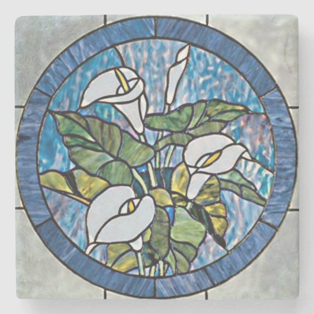 Calla Lilies Stain Glass Look Stone Coaster (Front)