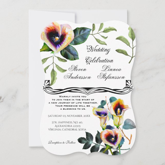 Calla Lilies Victorian Floral Bouquet Elegant Invitation (Front)