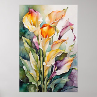 Calla Lilies - Watercolor Flowers - Floral Art Poster