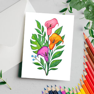 Calla Lillies Floral Drawing Coloured Pencil Postcard