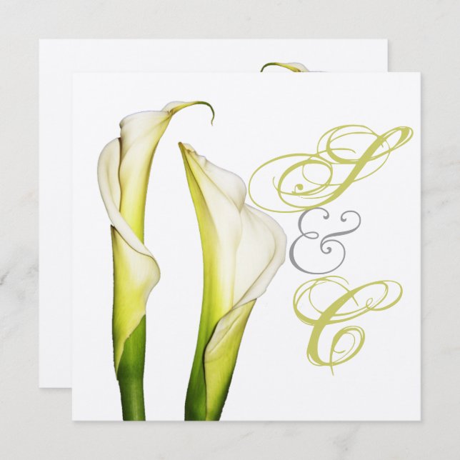 Calla lillies + swirls text, wedding Invitations (Front/Back)