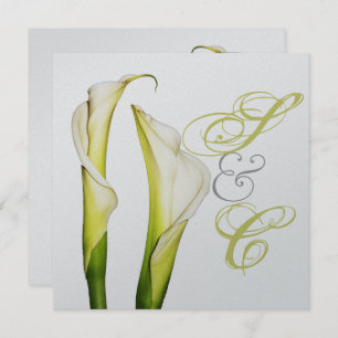 Calla lillies + swirls text, wedding Invitations