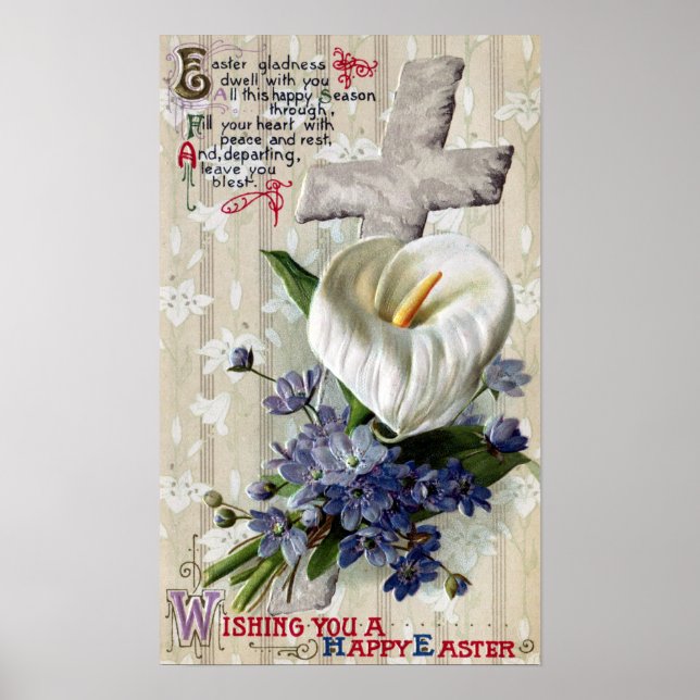 Calla Lily and Cross Vintage Easter Poster (Front)