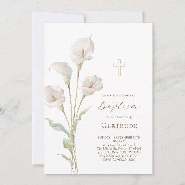 Calla lily Baptism Invitation (Front)