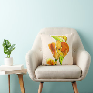 Calla lily blossom watercolor floral cushion