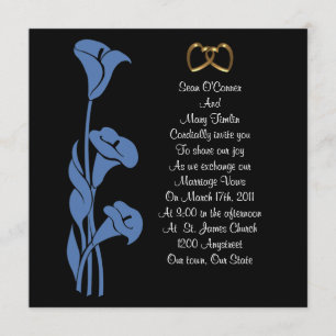 Calla Lily Blue on black Invitation