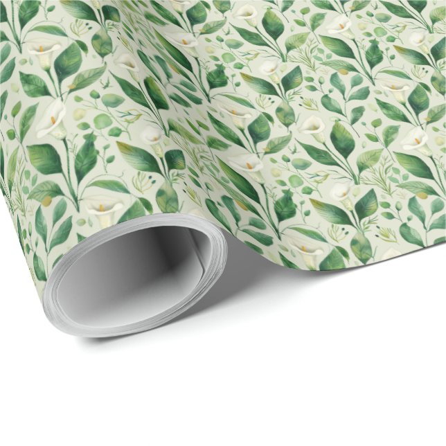 Calla Lily Botanical Greenery Floral Gift Wrapping Wrapping Paper (Roll Corner)