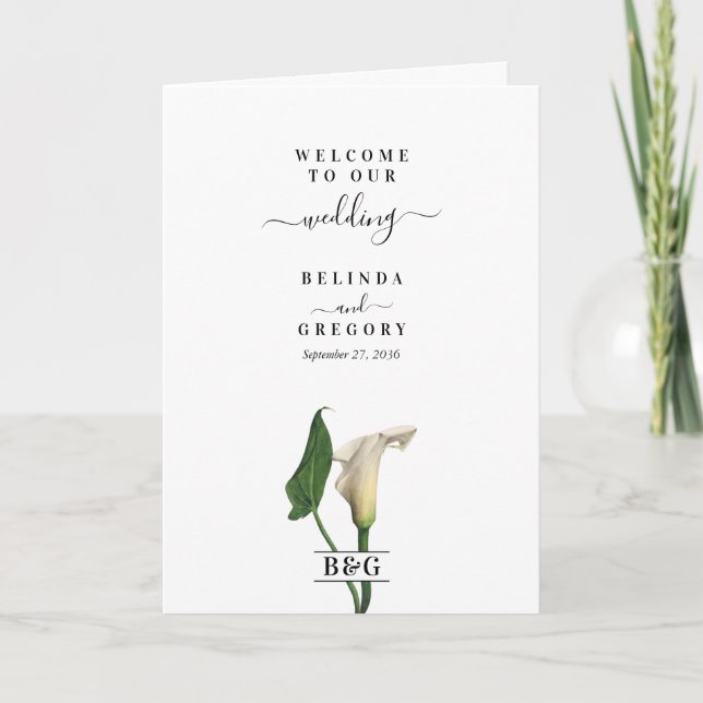Calla Lily Botanical Wedding Order of Service Programme (Front)