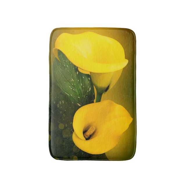 Calla Lily Bright Yellow Leaves Bokeh Bath Mat (Front Vertical)