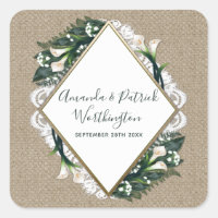 Calla Lily Burlap and Lace Wedding Favour Stickers