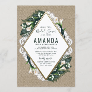 Calla Lily Burlap Lace Bridal Shower Invitations