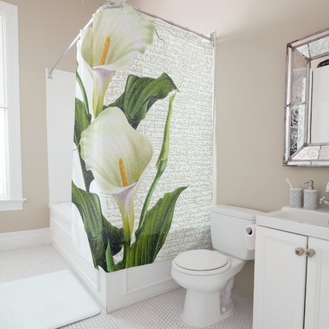 Calla Lily Calligraphy Shower Curtain (In Situ)