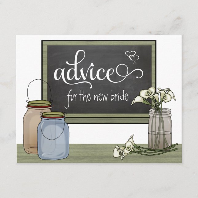 Calla Lily Chalkboard And Mason Jar Advice Cards (Front)