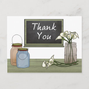 Calla Lily Chalkboard Mason Jar Thank You Postcard