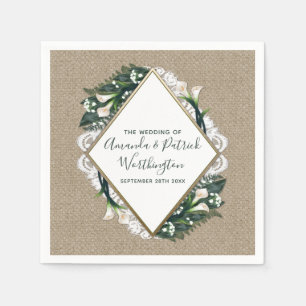 Calla Lily Country Burlap and Lace Wedding Napkins