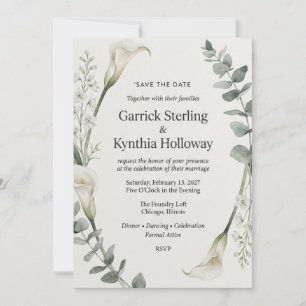Calla Lily & Eucalyptus Botanical Elegant Save Invitation