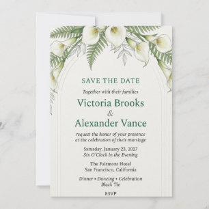 Calla Lily, Fern, and Arch Watercolor Wedding Invitation