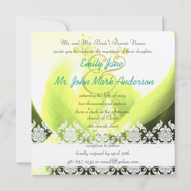 Calla Lily Flower Wedding Invitation (Back)
