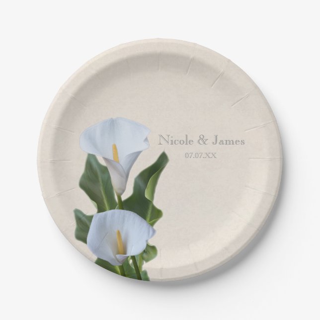 Calla Lily Flowers Floral Elegant Bridal Wedding Paper Plate (Front)