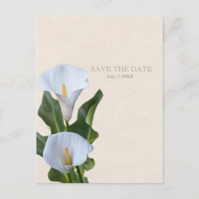 Calla Lily Flowers Floral Elegant SAVE THE DATE Announcement Postcard (Front)