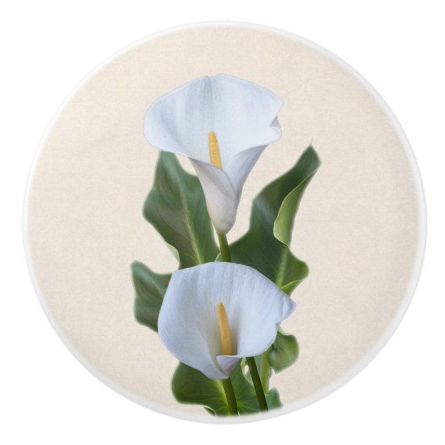 Calla Lily Flowers Floral Garden & Leaves Ceramic Knob (Front)