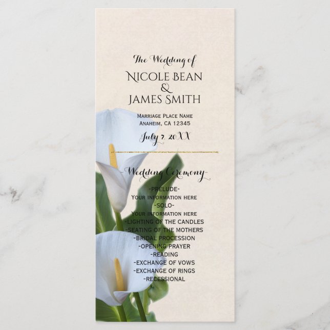 Calla Lily Flowers Floral Wedding Program Programme (Front)