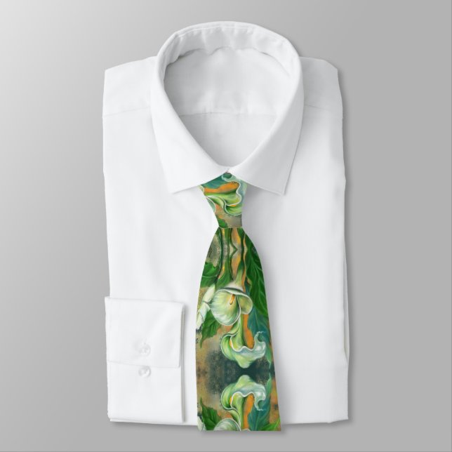 Calla Lily Flowers Neck Tie - Painting (Tied)