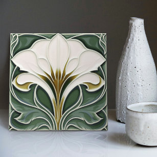 Calla Lily Green Floral Wall Decor Art Nouveau Tile