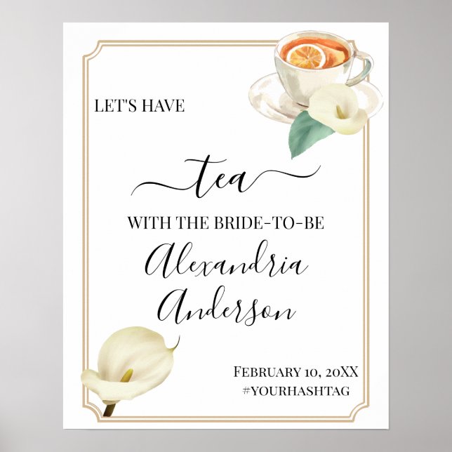 Calla Lily Greenery Tea Bridal Shower Welcome Sign (Front)