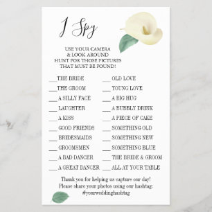 Calla Lily I spy wedding reception game card