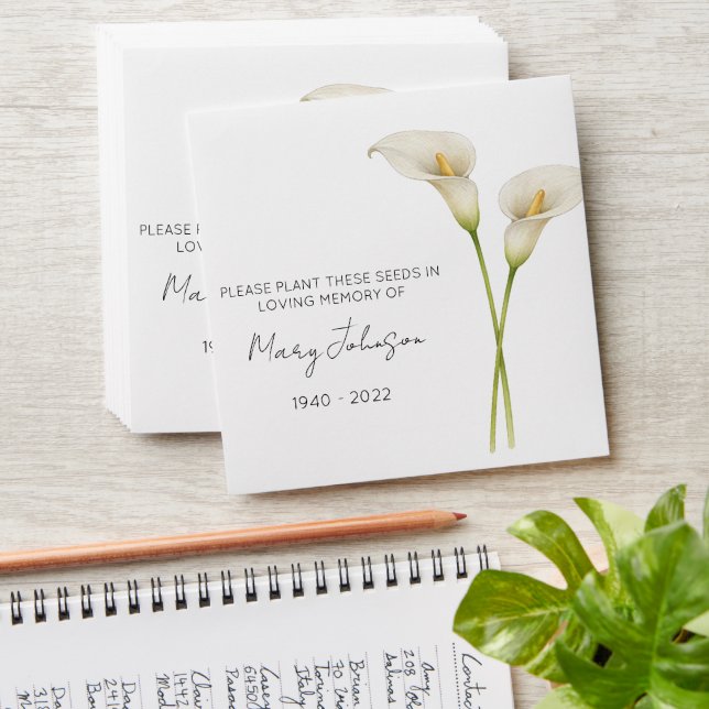 Calla Lily Memorial Funeral Seed Envelope (Stacked)
