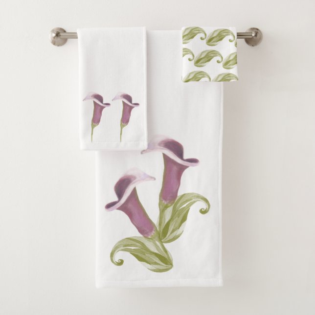 Calla Lily Nightlife Illustratin Pattern Bath Towel Set (Insitu)