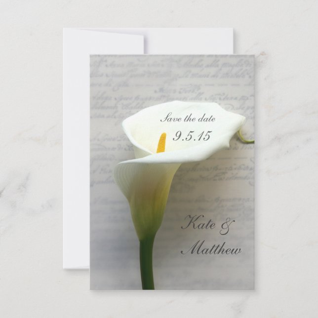Calla lily on handwriting save the date (Front)