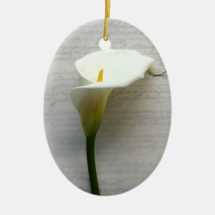 calla lily on old handwriting oval ornament