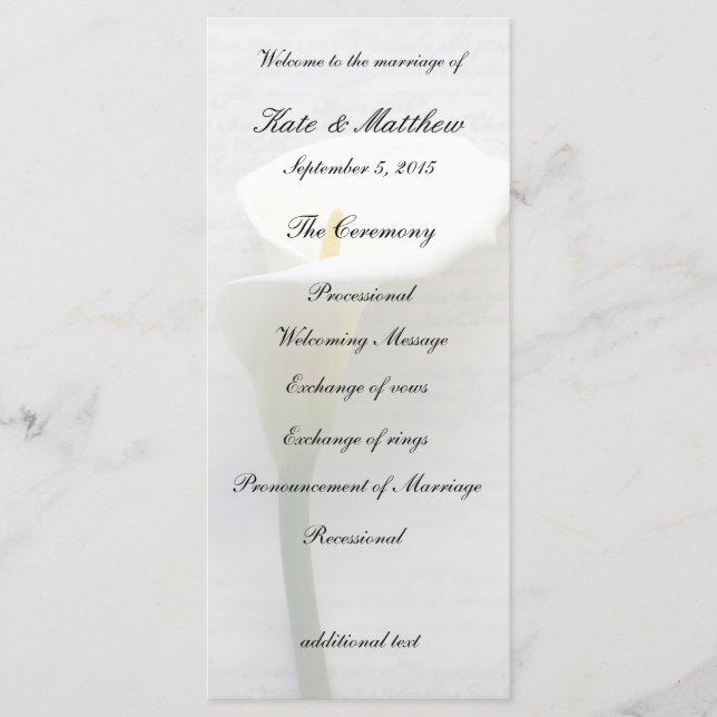 Calla lily on old handwriting programme (Front)