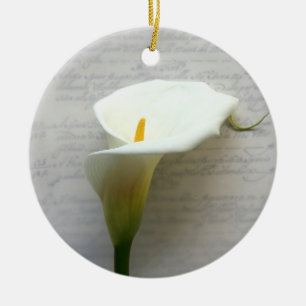 calla lily on old handwriting round ornament
