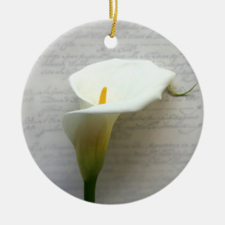 calla lily on old handwriting round ornament