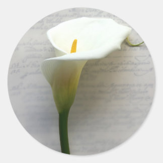 calla lily on old handwriting round stickers