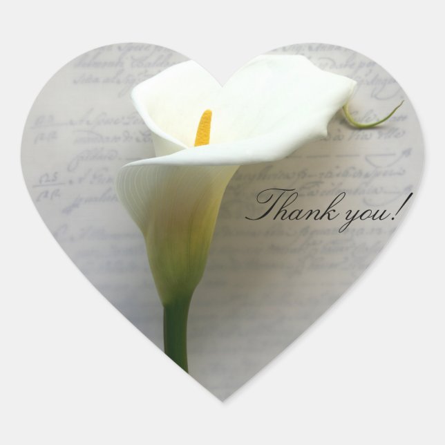 Calla lily on old handwriting thank you heart sticker (Front)