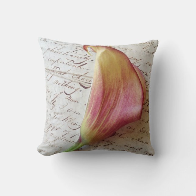 calla lily on old letters throw pillow (Front)