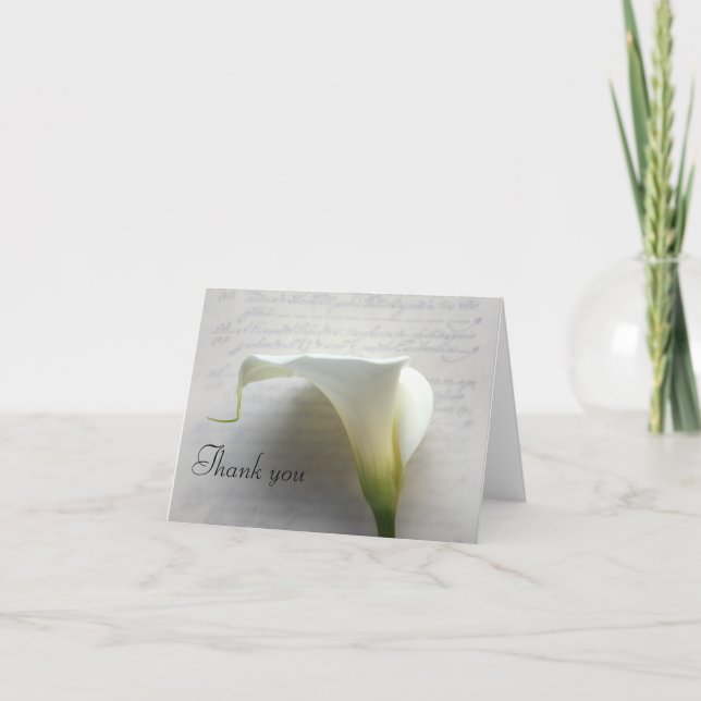 calla lily on old script thank you card (Front)