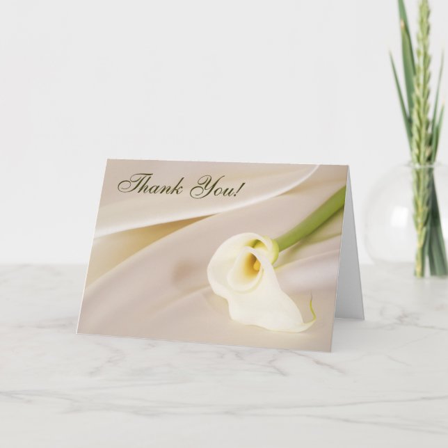 Calla Lily On White Satin, Thank You! You Card (Front)
