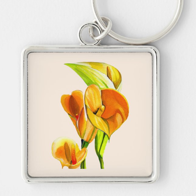 Calla lily orange floal watercolor  key ring (Front)