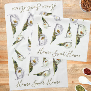 Calla Lily Pattern Home Sweet Home Custom Tea Towel