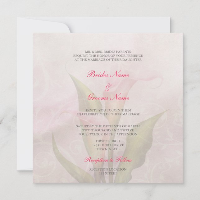 Calla Lily Pink 2 Wedding Invitation (Front)