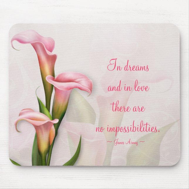 Calla Lily Pink Customisable Quote Mousepad (Front)