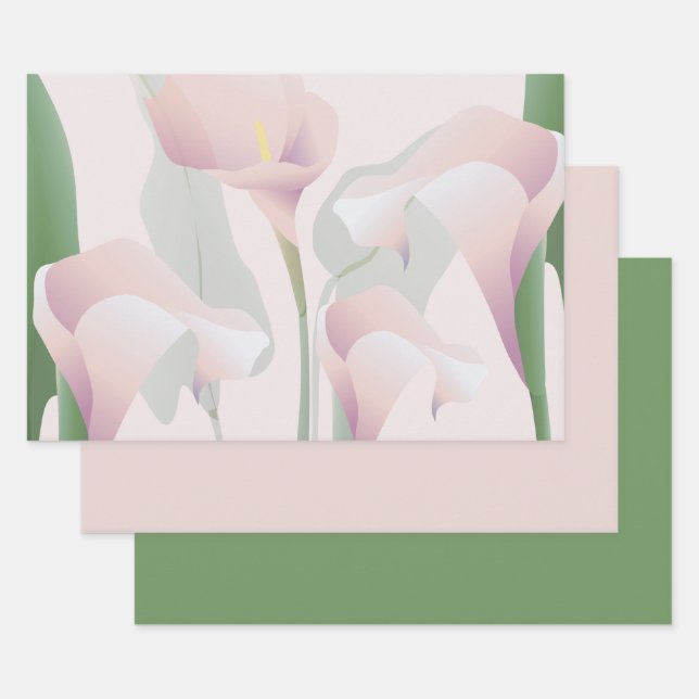 Calla Lily Pink Floral Wrapping Paper Sheet (Set)