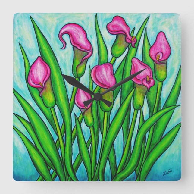 Calla Lily Square Wall Clock, Lisa Lorenz Clock (Front)